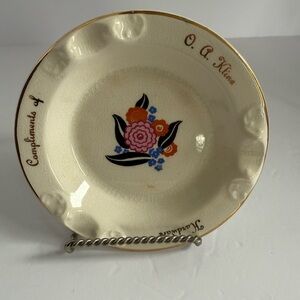 Vintage Floral Cream Ceramic Ashtray